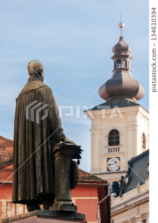 Statue of Bishop in Sibiu Historical Center Statue of Bishop in Sibiu Historical Center 134610394