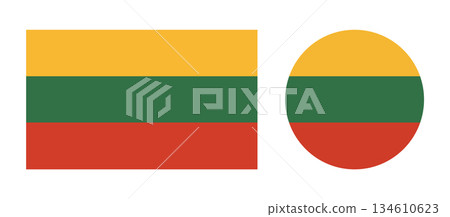 Lithuanian Flag icons set. Circle, rectangle badges flag of Lithuania. 134610623