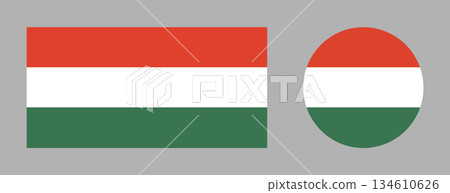 Hungary flag badges. Set of Hungarian flag circle, rectangle icons. Round, rectangular flags of Hungary Hungary flag badges. Set of Hungarian flag circle, rectangle icons. Round, rectangular flags of Hungary 134610626