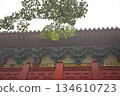 Traditional Chinese Architectural Roof with Tree Branch 134610723