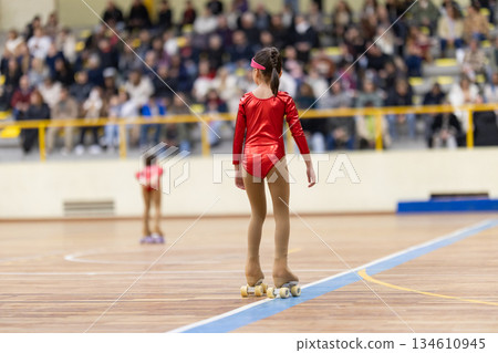 Young girl artistic roller skating competition Young girl artistic roller skating competition 134610945