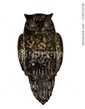 Black and gold owl figurine isolated on transparent background Black and gold owl figurine isolated on transparent background 134611038
