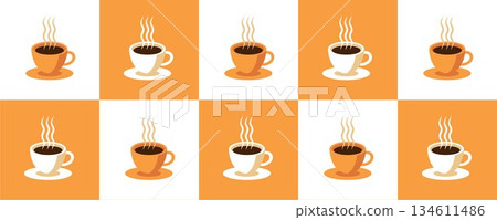 Coffee Themed Geometric seamless pattern in Bauhaus style. Abstract mosaic background. Coffee icons, line design with simple shapes for coffee shops, cafe walls, and menu. Coffee Themed Geometric seamless pattern in Bauhaus style. Abstract mosaic background. Coffee icons, line design with simple shapes for coffee shops, cafe walls, and menu. 134611486