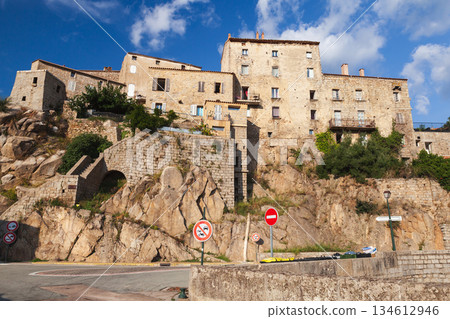Vintage stone houses nesting on rocks. Sartene, Corsica, France 134612946