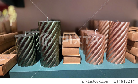 Festive seasonal decorative candles for christmas and new year celebrations 134613214