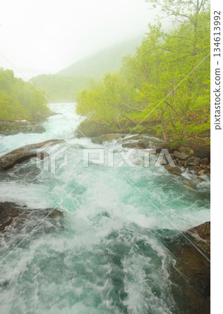 Waterfall along the Aurlandsfjellet Norway 134613992