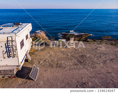 Camper car on coast, Almeria Spain 134614047