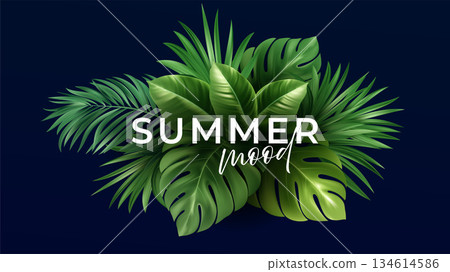 Summer Mood Leaves Create Vibrant Green Energy. Tropical Foliage And Calm Style For Visuals. Vector Illustration Background 134614586