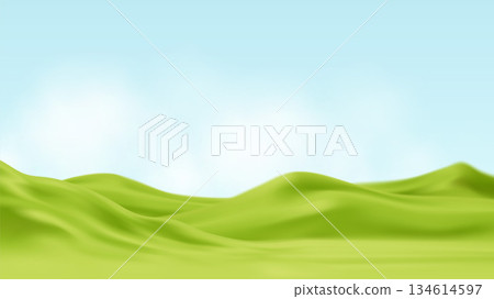 Bright rolling hills under a clear blue sky, perfect for nature, travel, and outdoor themes, vector illustration background 134614597