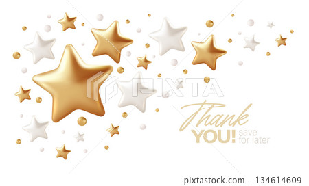 Thank You Stars Celebrate Joy. Gold and White Confetti. Vector Illustration Background 134614609