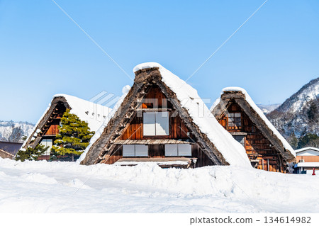 晴朗雪天的白川鄉 134614982