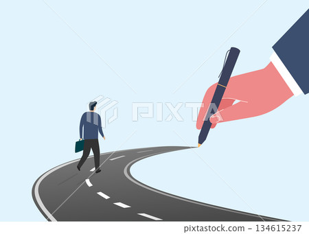 Hand draws a winding road. Concept of the path to business success at choose your own. Stock illustration. 134615237