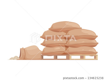 Pallet with pile of sacks and bags full of rice grains stock illustration Pallet with pile of sacks and bags full of rice grains stock illustration 134615238