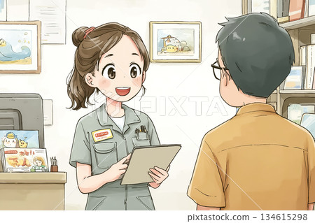 Female staff explaining investment products at financial institutions | Asset management consultation illustration using a tablet 134615298