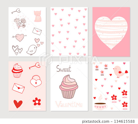 Cute simple greeting cards or notes in pink and red colors for Valentine's day,  love and friendship themes 134615588