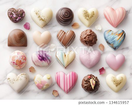 情人節特供：奢華巧克力松露和可可球的特寫鏡頭 134615957