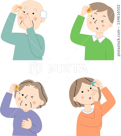Set of people pointing at eye drops Set of people pointing at eye drops 134616502