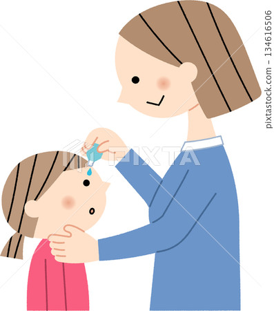母親給孩子滴眼藥水 母親給孩子滴眼藥水 134616506