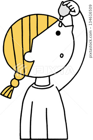 Girl pointing at eye drops, monochrome Girl pointing at eye drops, monochrome 134616509