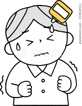 Boy afraid of putting eye drops Monochrome 134616511