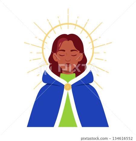 Woman with blue cloak and golden halo spiritual illustration vector design Woman with blue cloak and golden halo spiritual illustration vector design 134616552