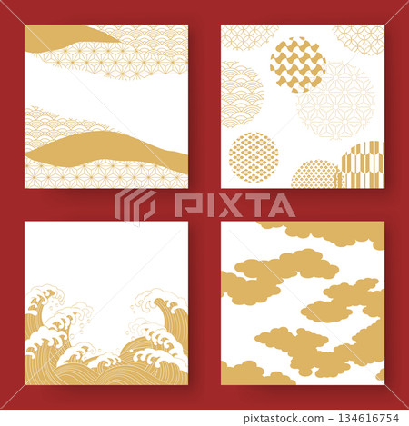 Cloud and Japanese pattern background set / square banner 134616754