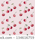 用粗獷的水彩顏料繪製的別緻櫻桃圖案 134616759