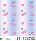 藍色和粉紅色條紋以及圓形櫻桃圖案 134616762