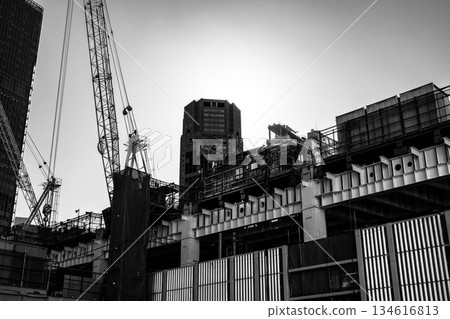 Shibuya Station under construction, near Miyamasuzakashita intersection, end of November 2025, b-5 monochrome Shibuya Station under construction, near Miyamasuzakashita intersection, end of November 2025, b-5 monochrome 134616813
