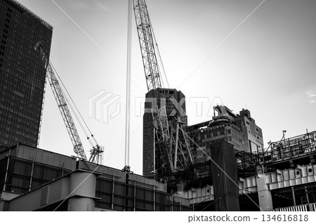Shibuya Station under construction, near Miyamasuzakashita intersection, end of November 2025, c-5 monochrome 134616818