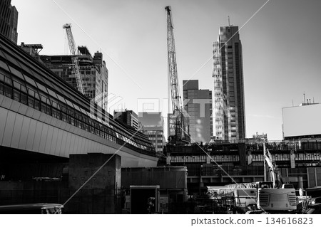 Shibuya Station under construction, near Miyamasuzakashita intersection, end of November 2025, d-5, monochrome Shibuya Station under construction, near Miyamasuzakashita intersection, end of November 2025, d-5, monochrome 134616823