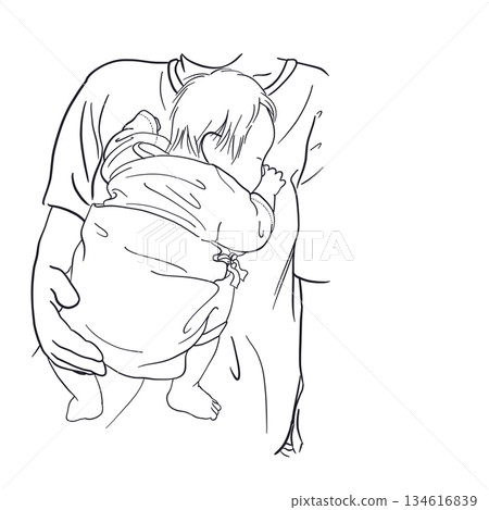 Sleeping child held in arms line art 134616839