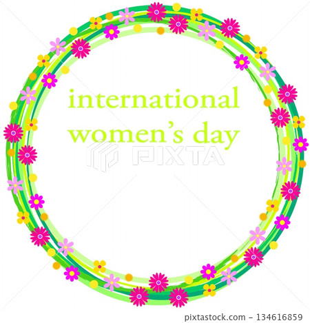International Women's Day frame on white background with floral pattern 134616859