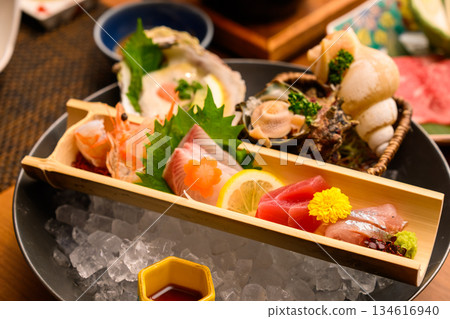 Bamboo tube seafood sashimi Bamboo tube seafood sashimi 134616940