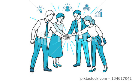 辦公室員工團結一致的插圖（人工智慧生成） 134617041