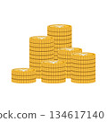一堆硬幣的插圖，上面寫著標記 134617140