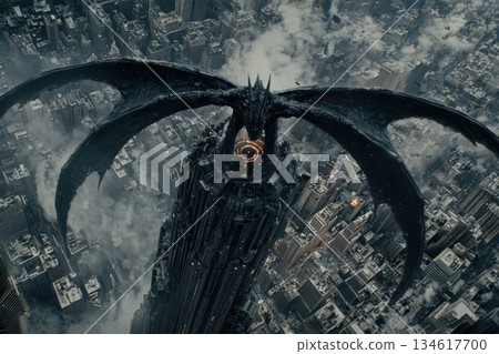 Ferocious Mechanical Kaiju with Robotic Limbs and Steam Vents Towering Over Cityscape Ferocious Mechanical Kaiju with Robotic Limbs and Steam Vents Towering Over Cityscape 134617700