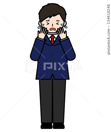 Boy crying and covering his face 134618248