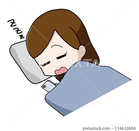 圖：一名女子在使用智慧型手機時睡著了 134618606