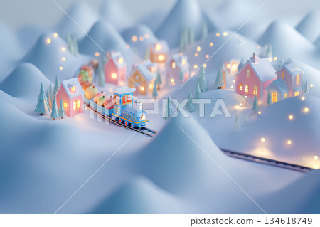 3D illustration of a cute fairy tale train running through snowy mountains / Mamio Design Fairy Tale Series 3D illustration of a cute fairy tale train running through snowy mountains / Mamio Design Fairy Tale Series 134618749