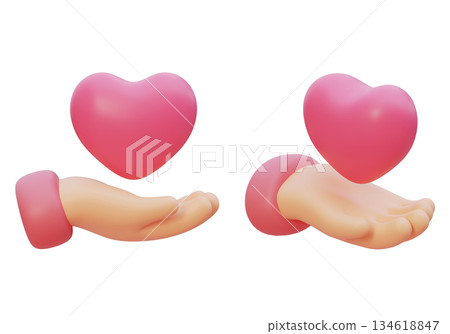 3D Claymorphism Hand Holding Pink Heart 3D Claymorphism Hand Holding Pink Heart 134618847