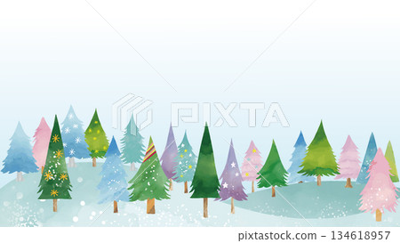 水彩風格可愛冬日風景邊框（16:9） 134618957