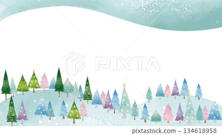 Watercolor style cute winter scenery frame 2 (16:9) 134618958