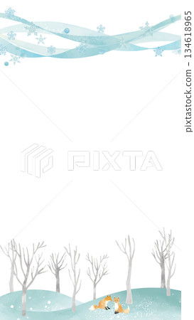 水彩冬季風景與赤狐邊框（16:9）垂直版 134618965
