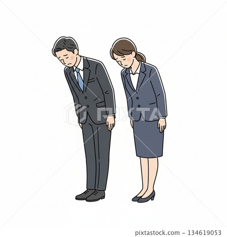 一幅日本商人夫婦深深鞠躬道歉的插圖 134619053