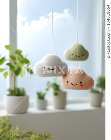 可愛蓬鬆的雲朵在房間放鬆（3D）垂直版 / Mamio Design 療癒系列 134619054