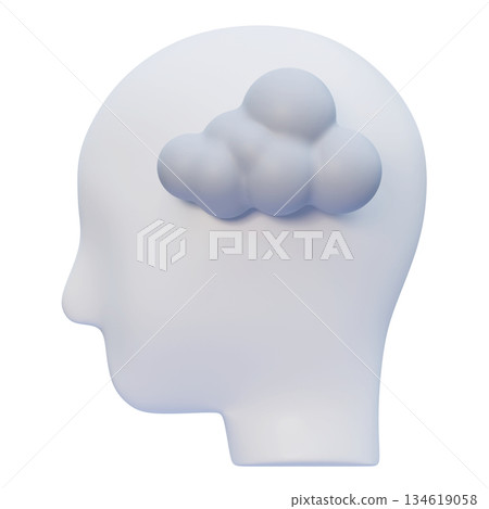 3D Claymorphism Human Profile with Dark Rain Cloud inside Head 134619058