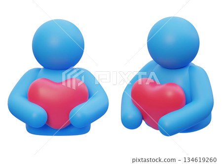 3D Claymorphism Blue Stickman Character Hugging Big Red Heart 3D Claymorphism Blue Stickman Character Hugging Big Red Heart 134619260