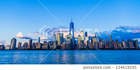 Skyscraper cityscape of downtown city of New York, Manhattan. Manhattan cityscape with skyscraper architecture. Manhattan with NY city skyline. Cityscape of NYC Manhattan. Majestic panorama 134619285