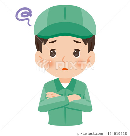 Illustration of a man wearing troublesome work clothes and a hat Illustration of a man wearing troublesome work clothes and a hat 134619318